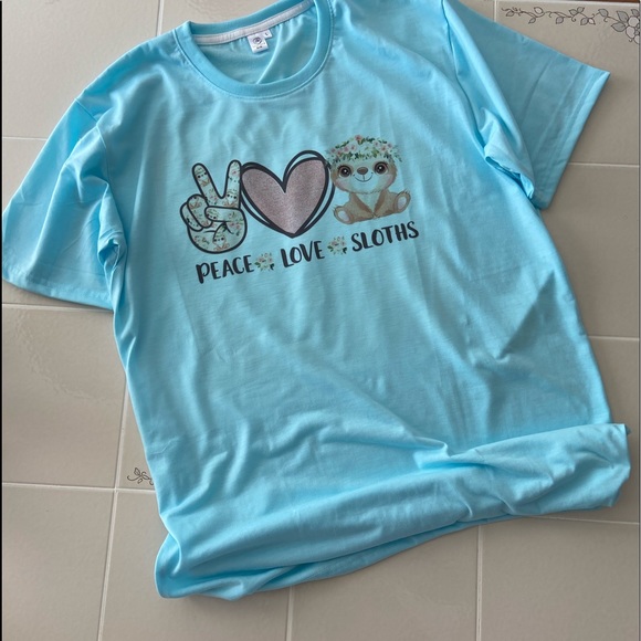 NEW! Custom Made Peace Love Sloths Sublimation T-shirt Large - Picture 4 of 6